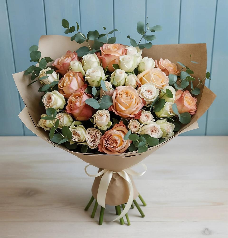 Букет цветов из: Альстромерии и Розы в Хотеичи