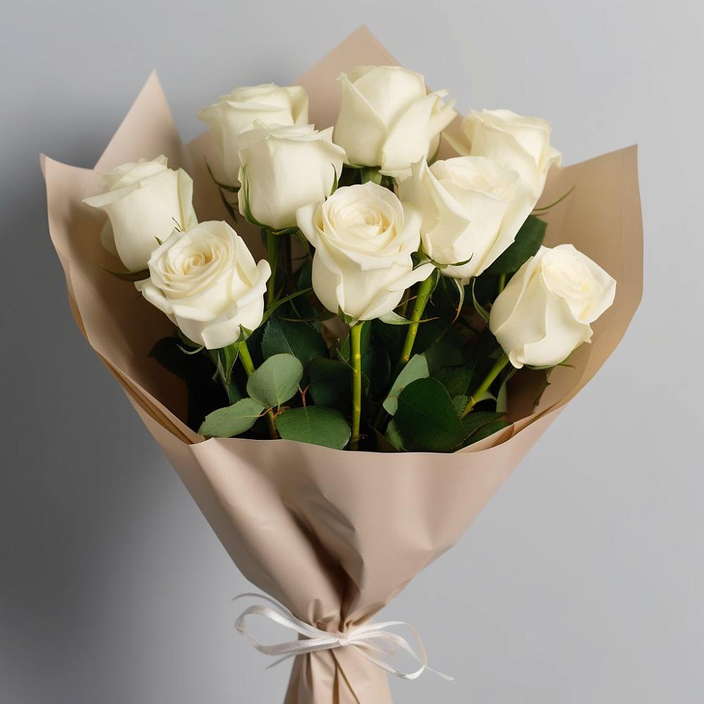 Букет 9 Белых роз Эдлесс Лав в Хотеичи