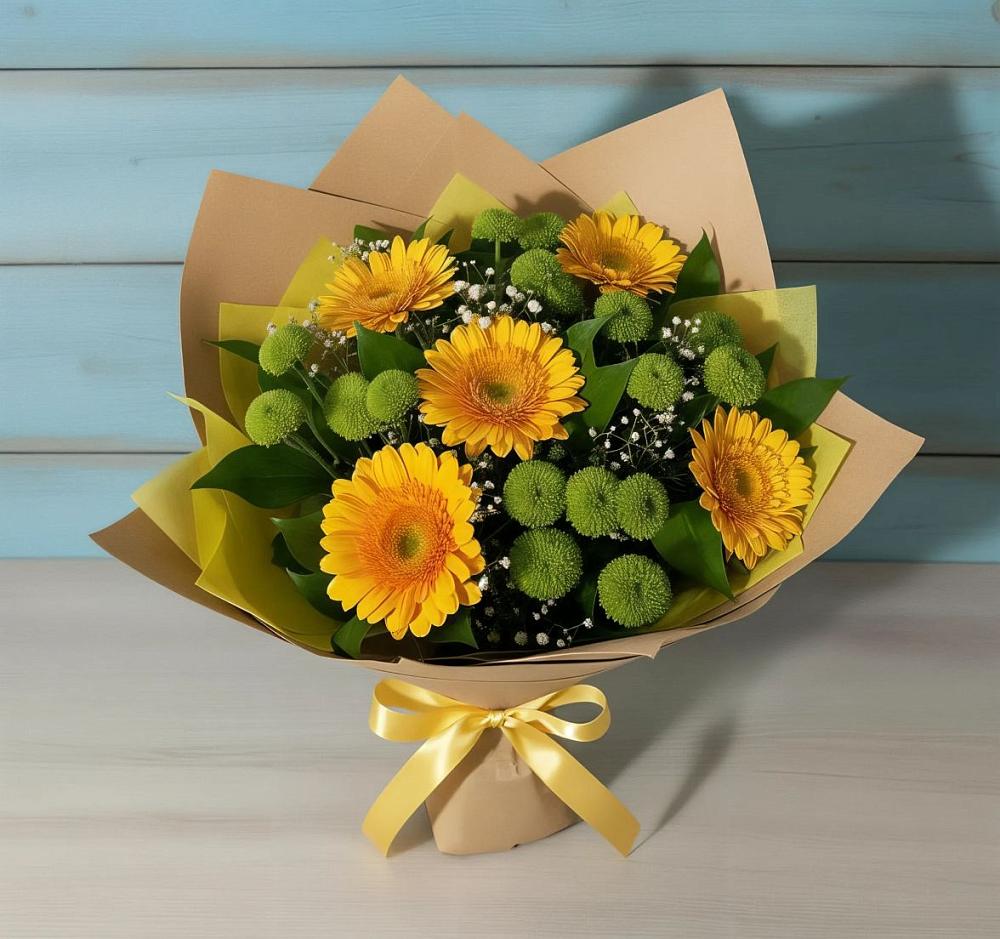 Букет цветов из: Герберы и Хризантемы в Хотеичи