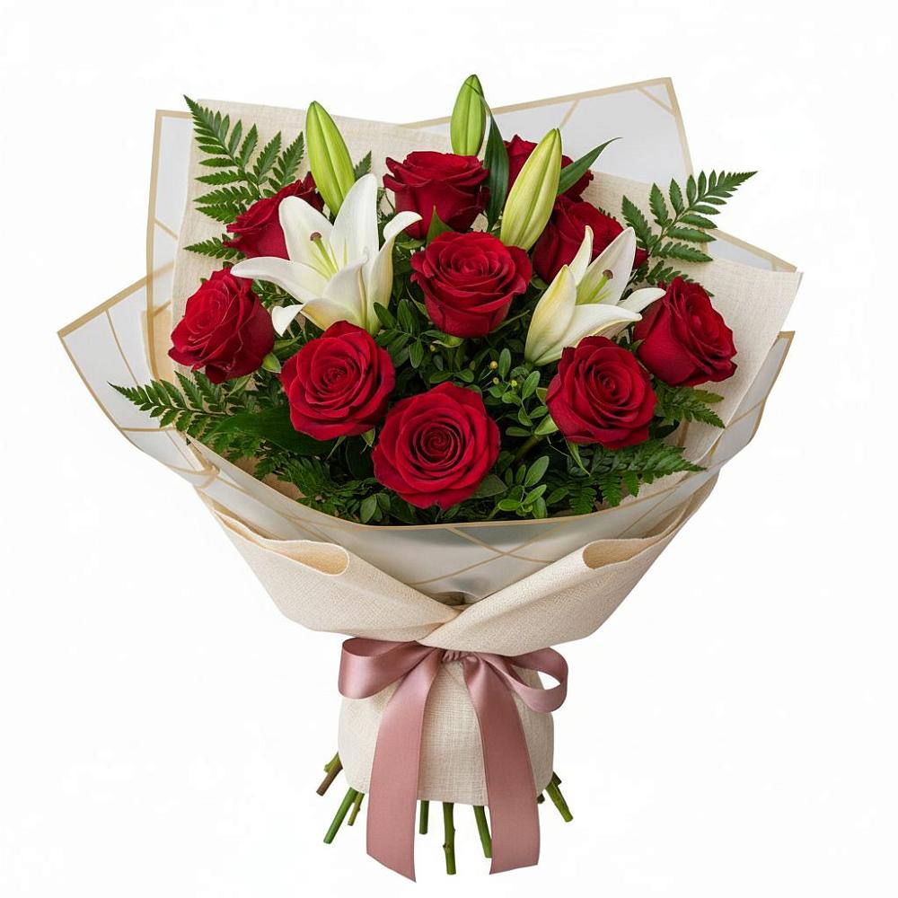 Букет цветов из: Лилии и Розы в Хотеичи