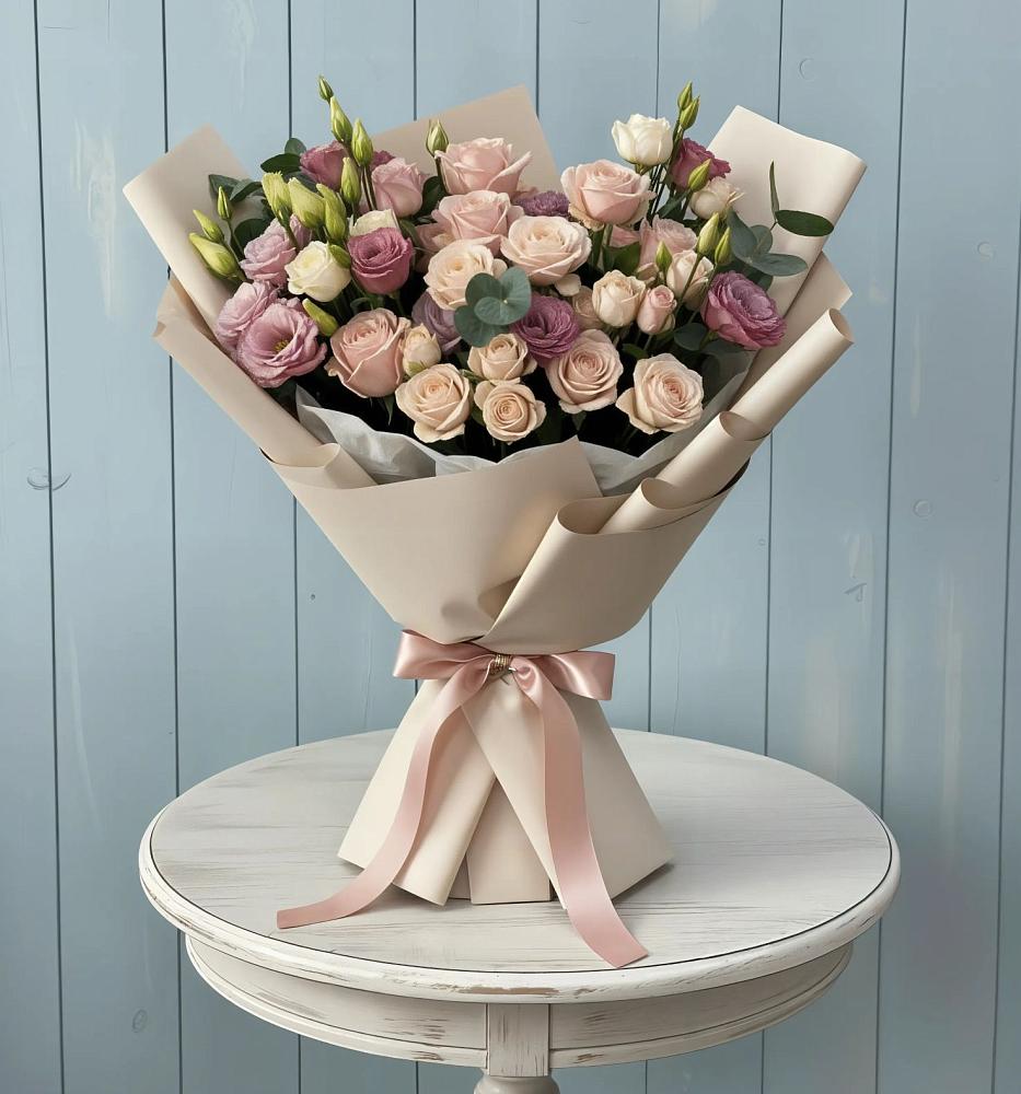 Букет цветов из: Розы и Лизиантусы в Хотеичи