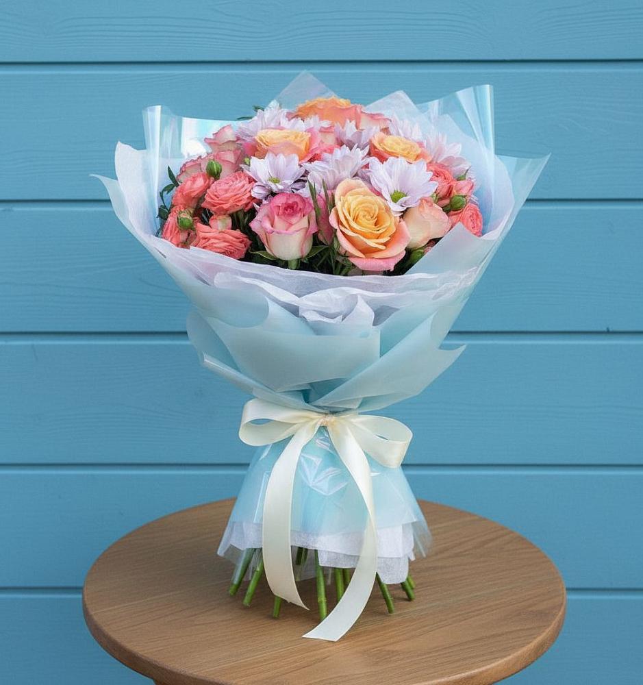 Букет цветов из: Хризантемы и Розы в Хотеичи